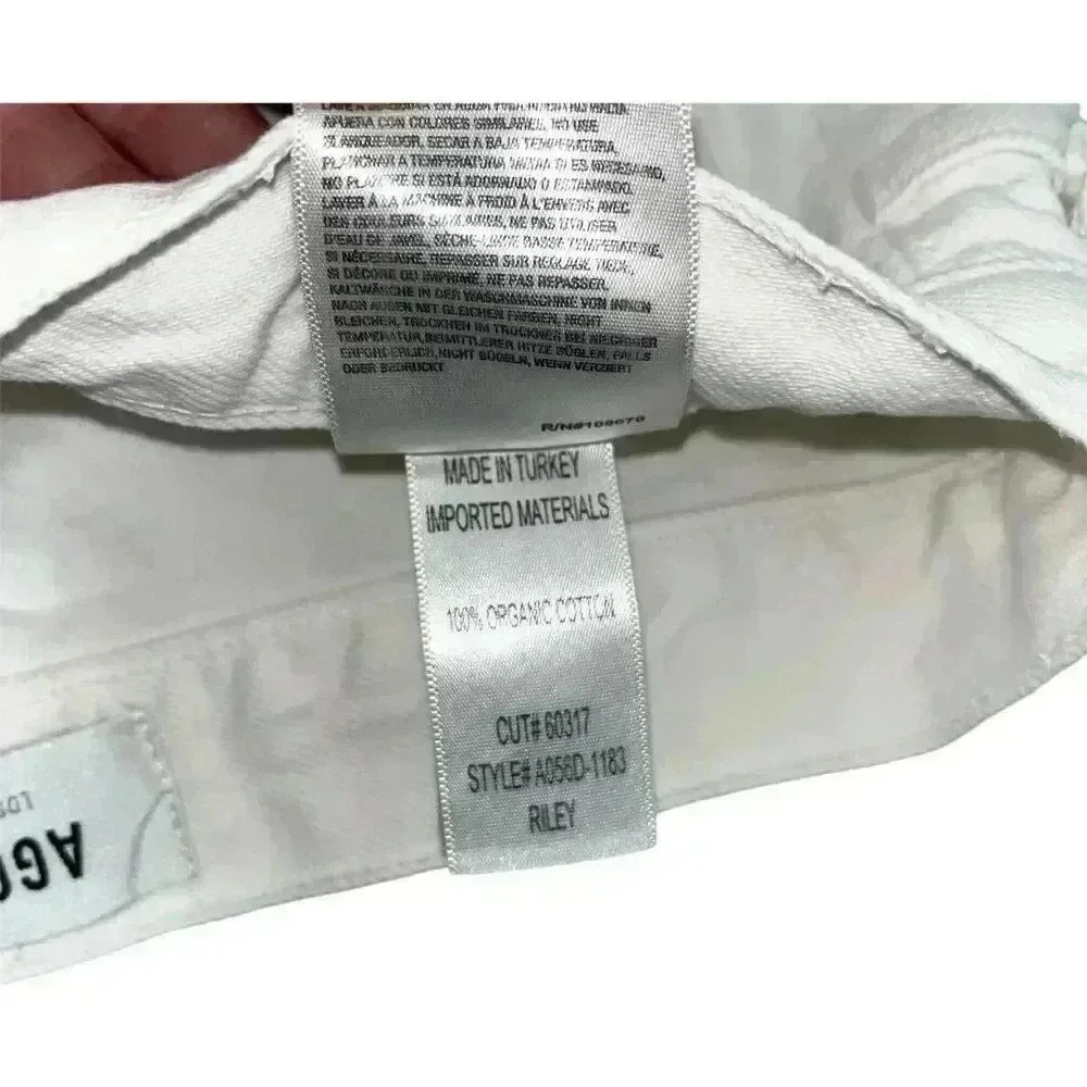 Agolde Riley High Rise Straight Crop White Veil 100% Cotton Jeans Size 28